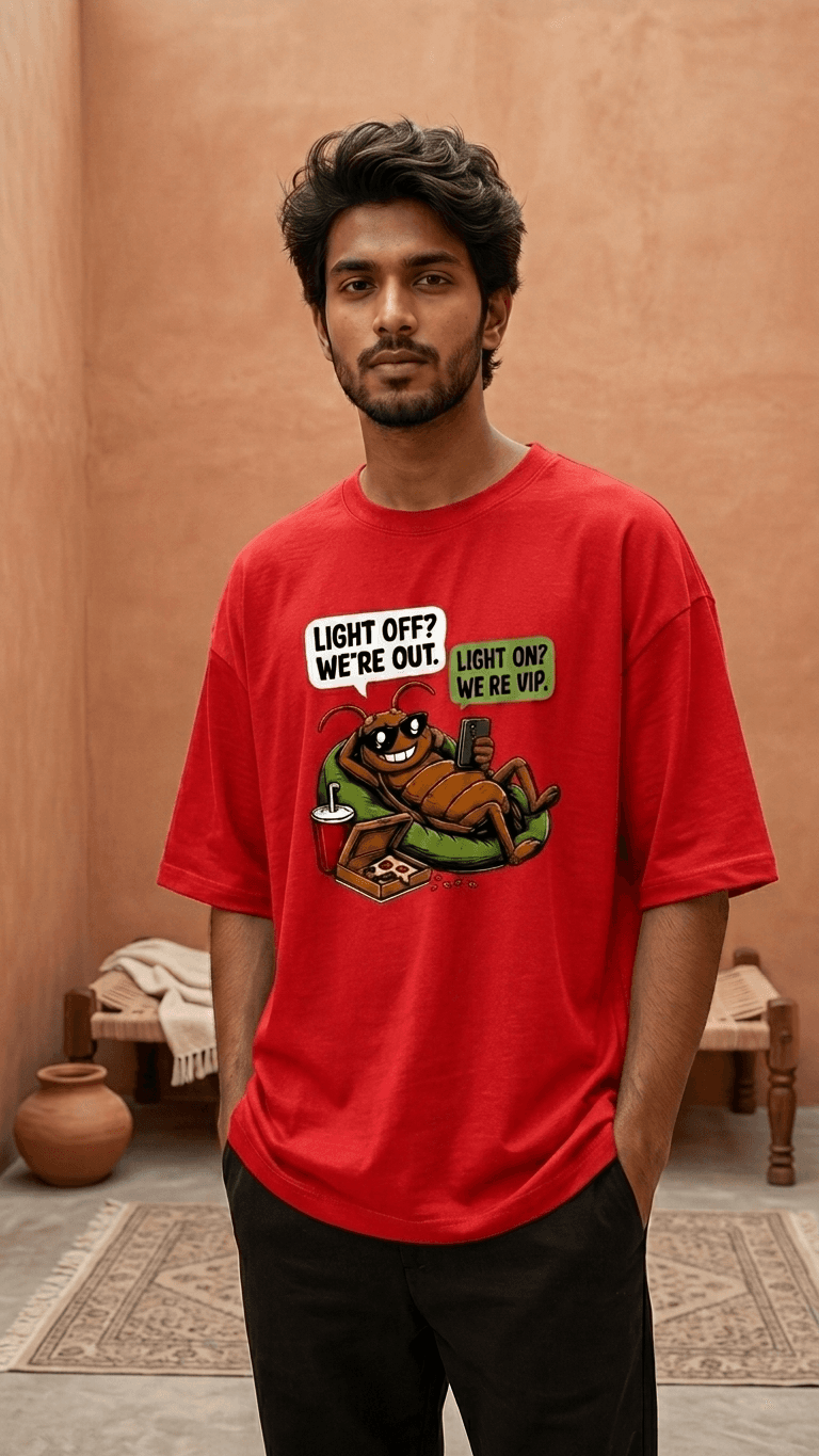 “Lights Off. We Are Out.” Cockroach Oversized T-Shirt – Premium Cotton Streetwear Tee 1