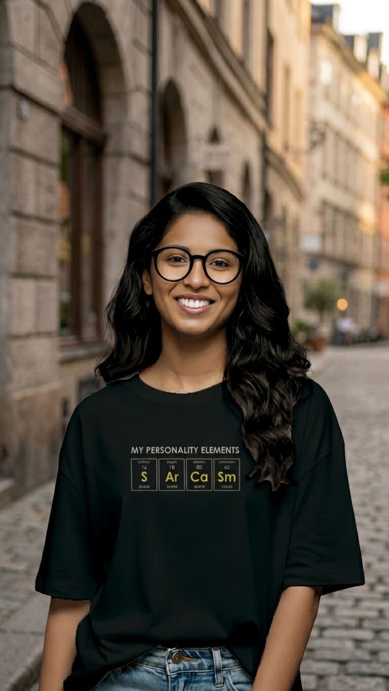 My Personality Element “Sarcasm” Oversized Graphic Tee – 100% Bio-Washed Cotton Black 0