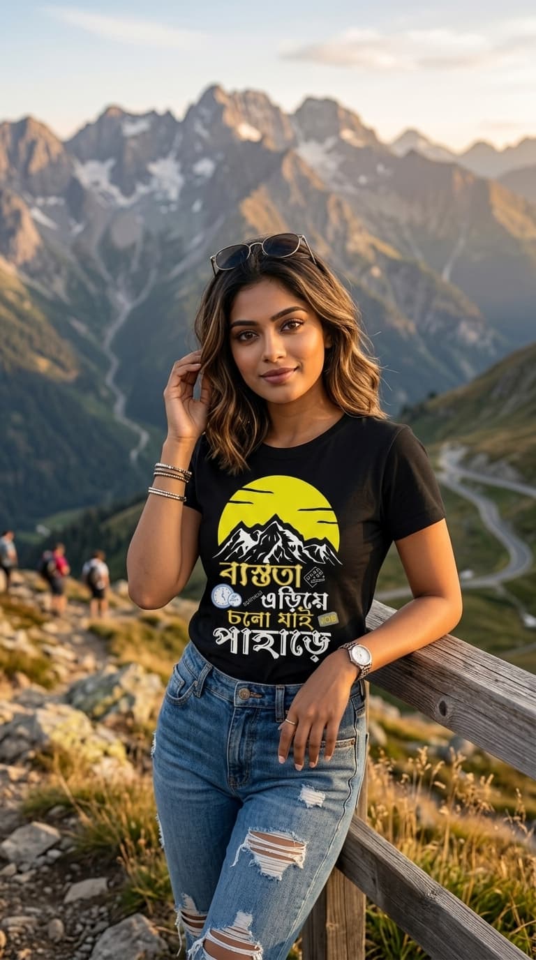 চলো যাই পাহাড়ে Cholo Jai Pahare Bengali Graphic Tee 1