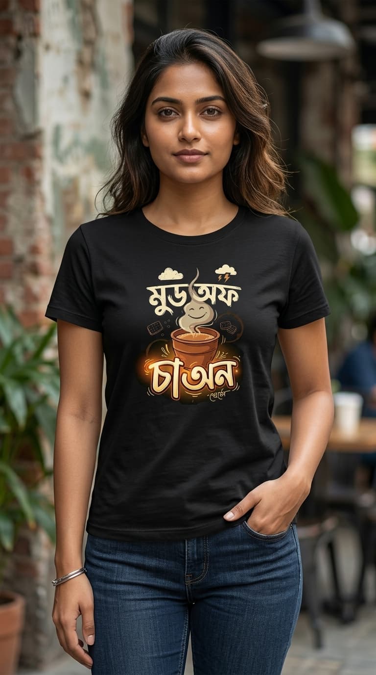 “Mood Off, Cha On” Bengali Graphic T-Shirt – Bio Wash Premium Cotton Regular Fit Teees 1