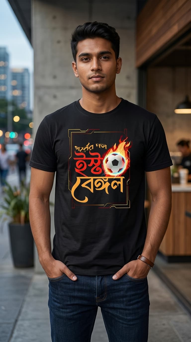 East Bengal Fan Bengali Graphic T-Shirt – 180 GSM Bio Wash Premium Cotton Regular Fit Teees 0