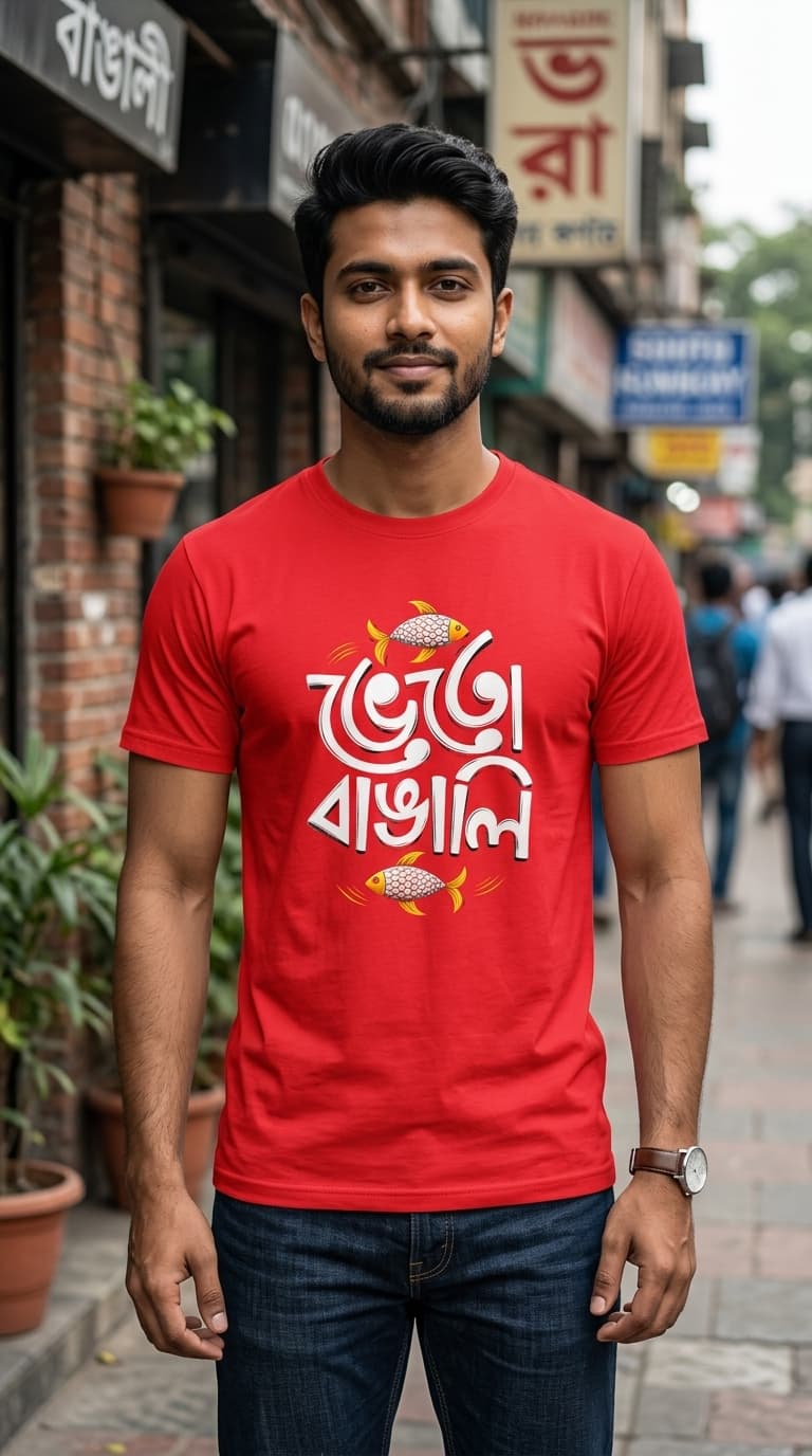ভেতো বাঙালি Bengali Typography T-Shirt – Premium Cotton Regular Fit Tee 0
