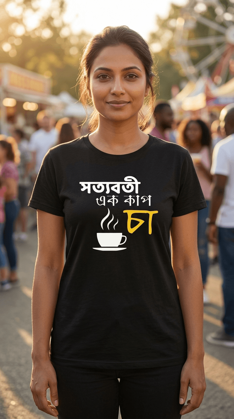 সত্যবতী এক কাপ চা — Bengali Tea Culture Humour Graphic T-Shirt | Premium Cotton Casual Adda Tee 1