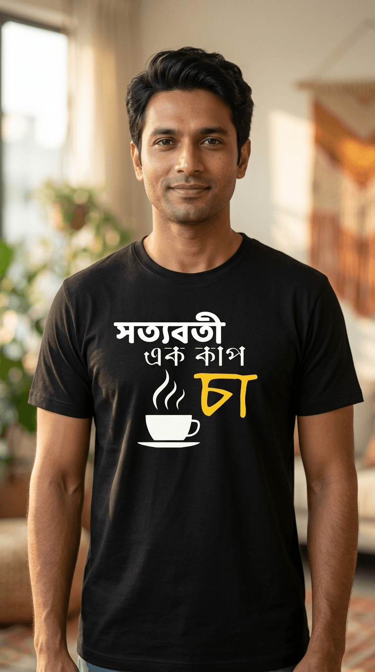 সত্যবতী এক কাপ চা — Bengali Tea Culture Humour Graphic T-Shirt | Premium Cotton Casual Adda Tee 0