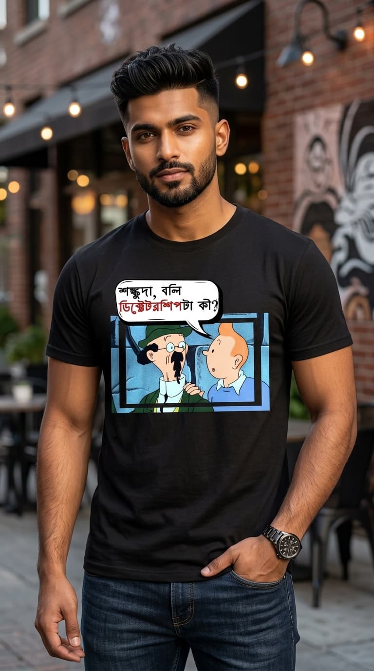 Bengali Comic Dialogue Graphic T-Shirt – Premium Cotton Black Round Neck Funny Cartoon Tee 1