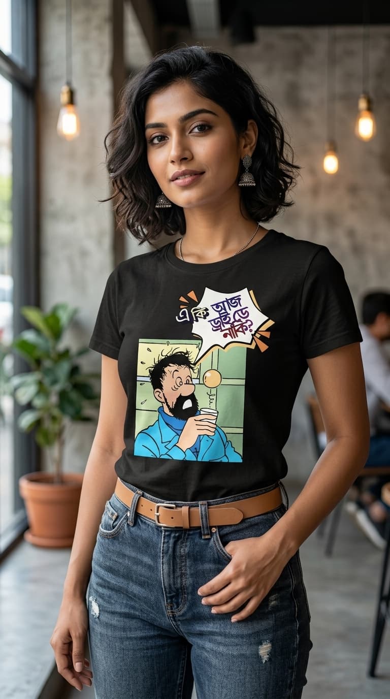 Funny Bengali Comic Dialogue T-Shirt – Premium Cotton Black Round Neck Graphic Tee 1