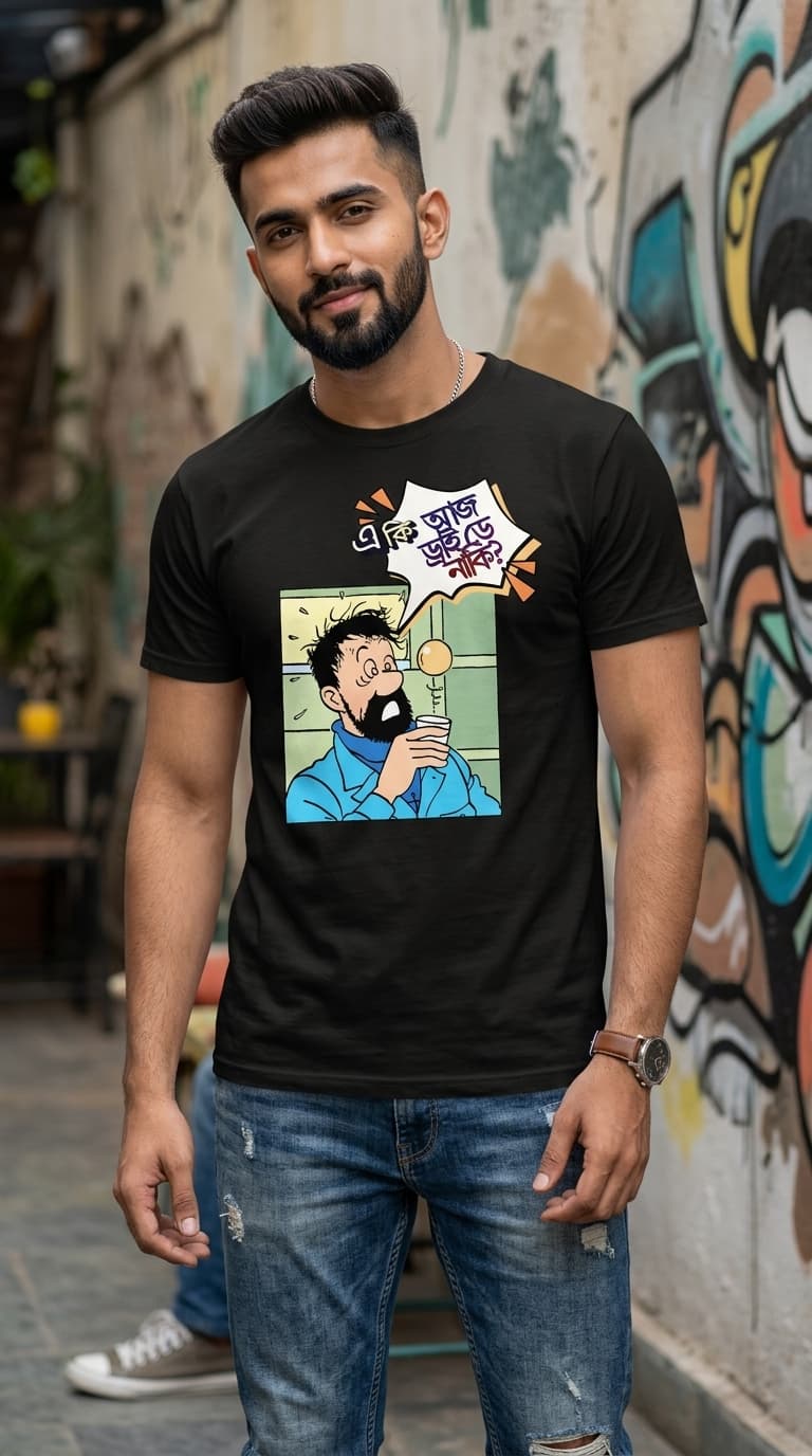 Funny Bengali Comic Dialogue T-Shirt – Premium Cotton Black Round Neck Graphic Tee 0