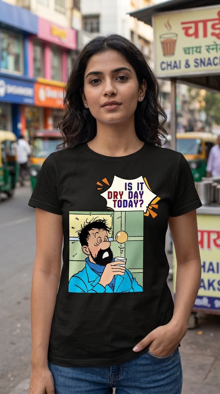 Funny “Is It Dry Day Today?” Graphic T-Shirt – Premium Cotton Black Round Neck Comic Tee 0