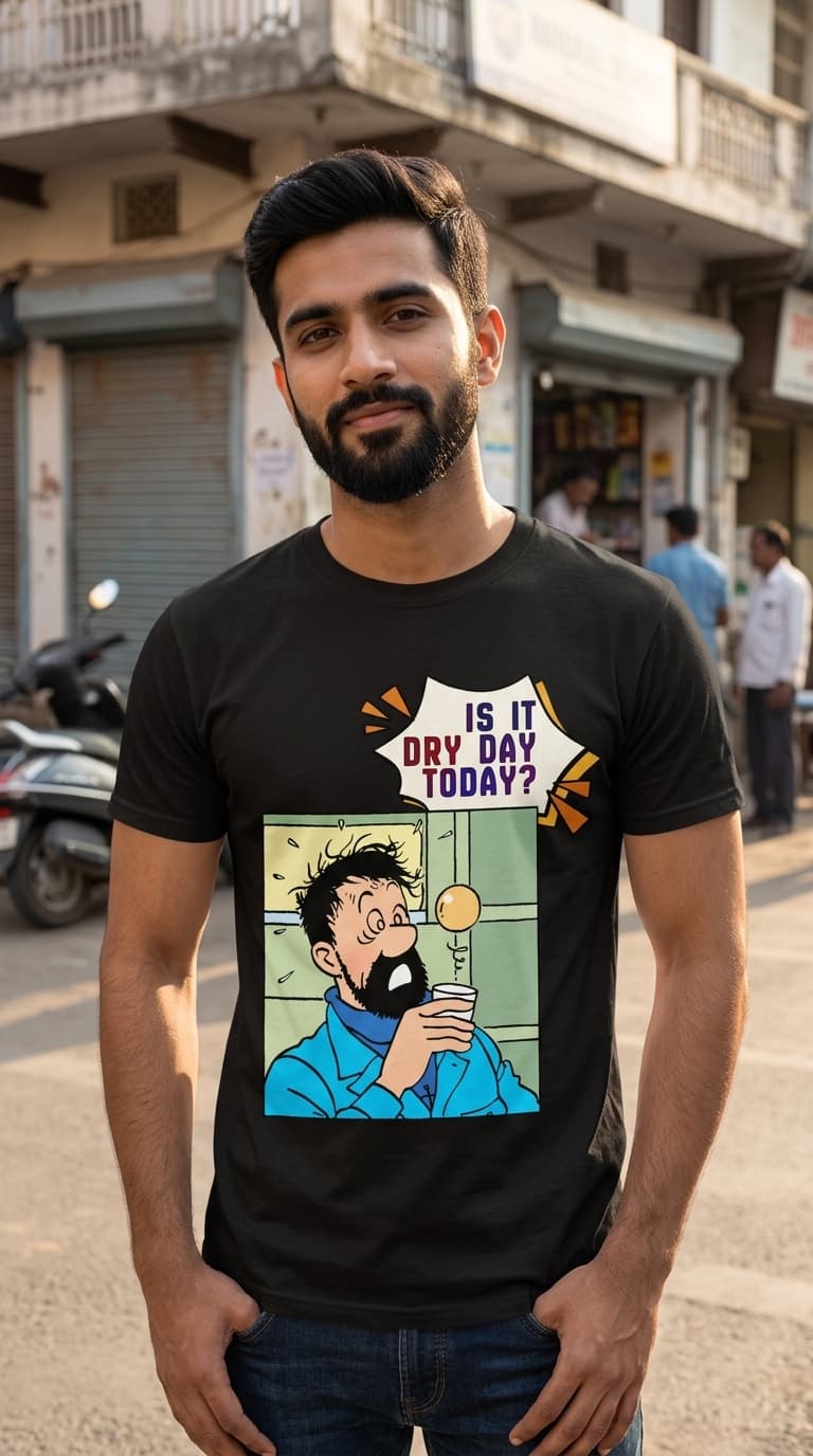 Funny “Is It Dry Day Today?” Graphic T-Shirt – Premium Cotton Black Round Neck Comic Tee 1