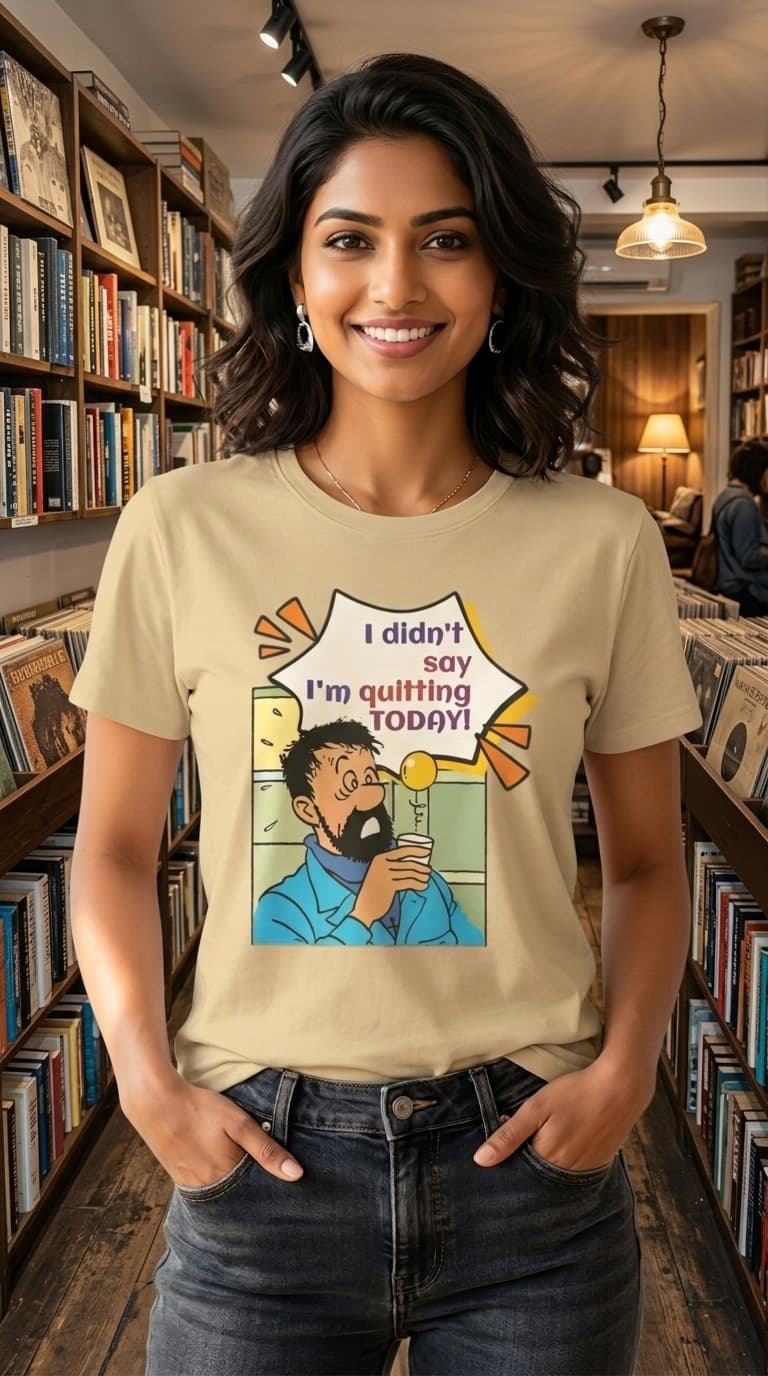 Funny Quote Graphic T-Shirt – Premium Cotton Beige Round Neck Comic Humor Tee 1