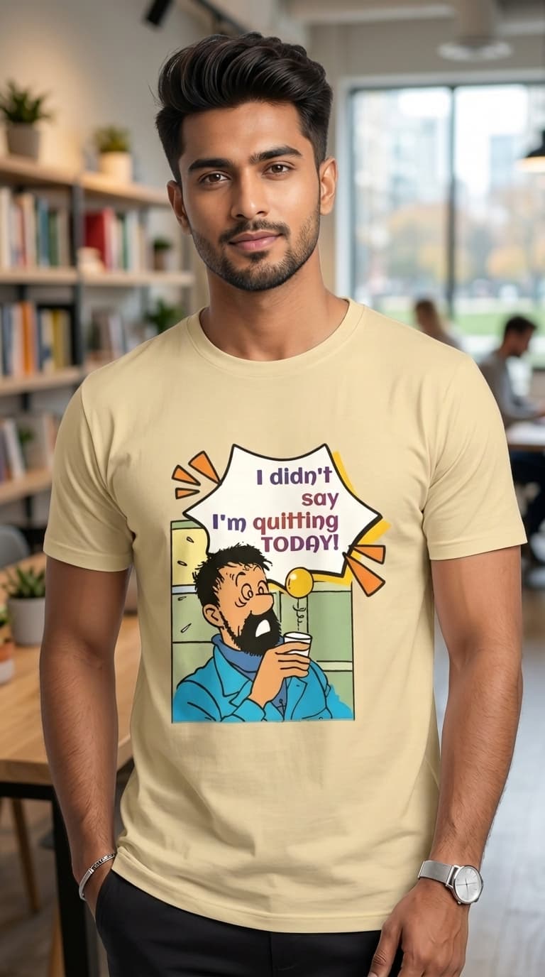 Funny Quote Graphic T-Shirt – Premium Cotton Beige Round Neck Comic Humor Tee 0