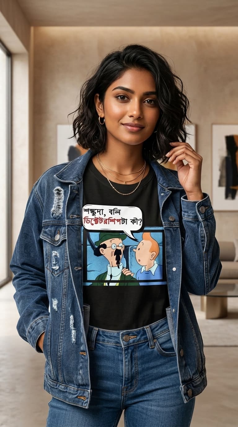 Bengali Comic Dialogue Graphic T-Shirt – Premium Cotton Black Round Neck Funny Cartoon Tee 0