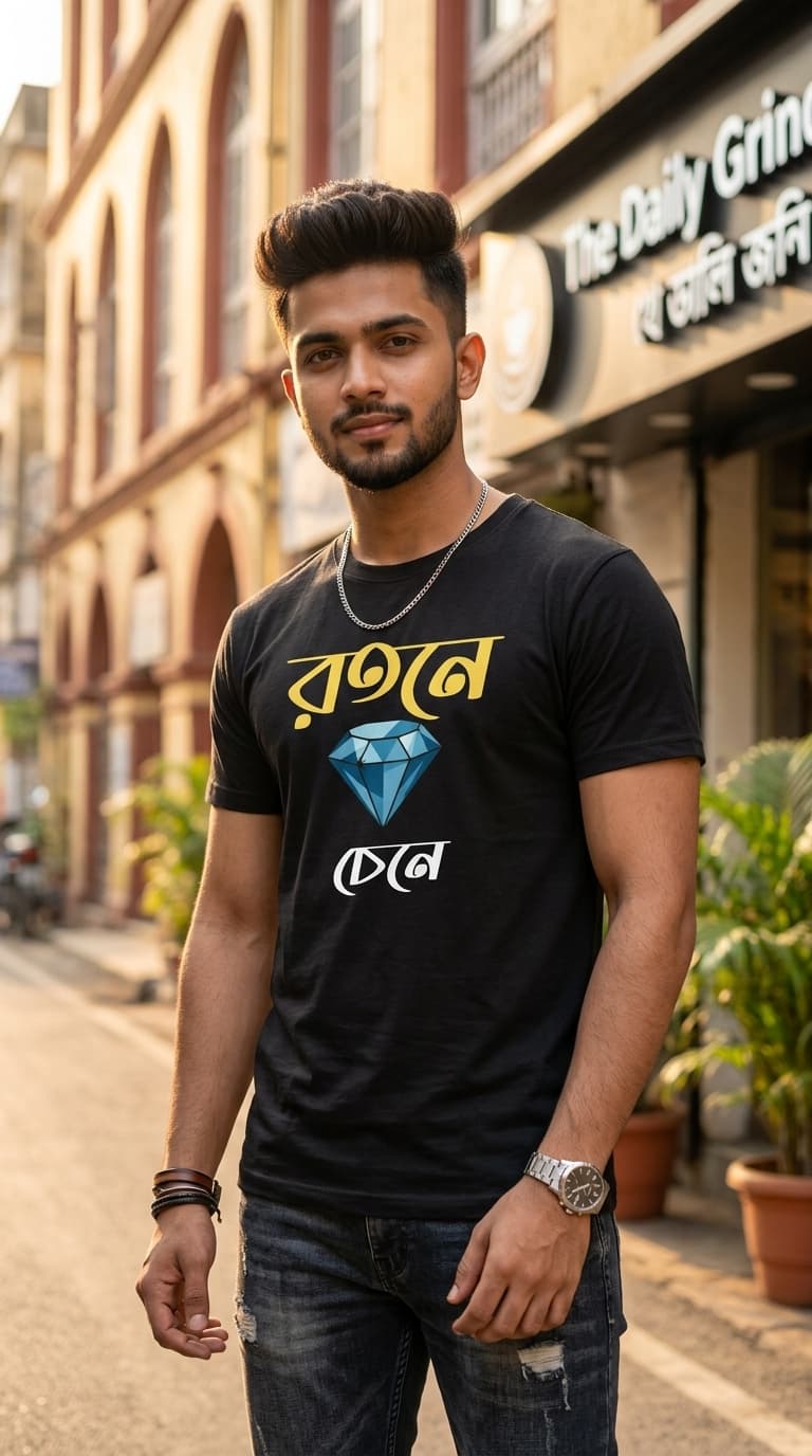 Bengali “Rotone Chene” Diamond Graphic T-Shirt – Premium Cotton Black Round Neck Tee 0