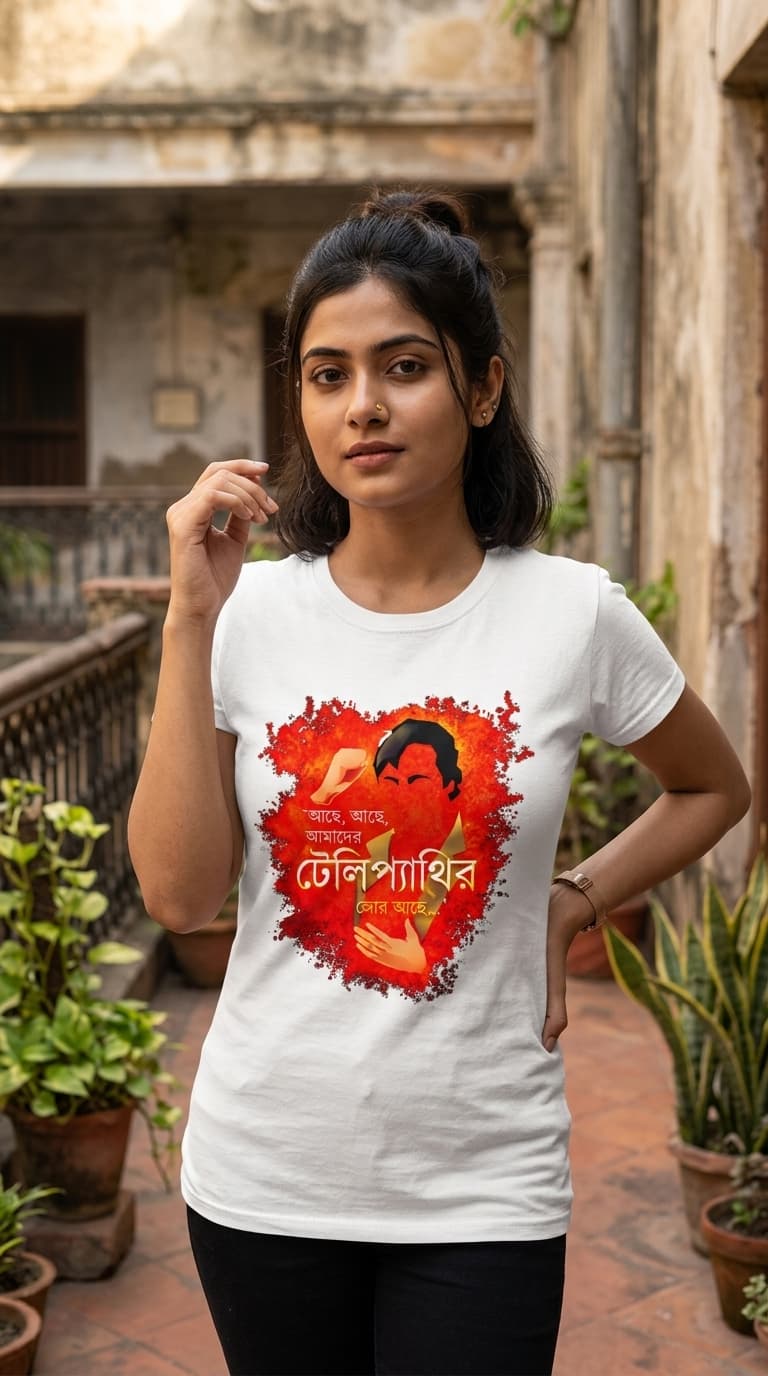 Telepathy Bengali Typography Graphic T-Shirt – Premium Cotton White Round Neck Statement Tee 1