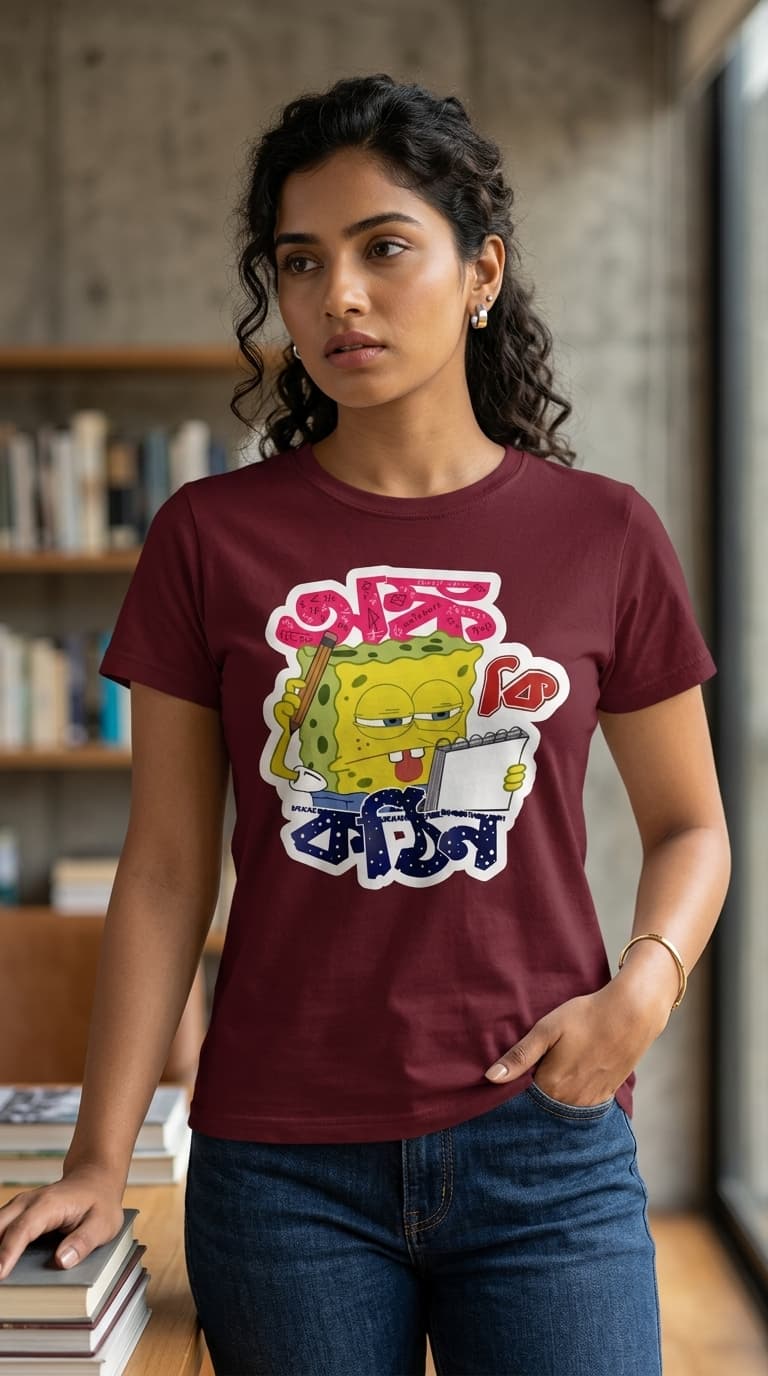 Funny Study Mood Cartoon T-Shirt – Premium Cotton Round Neck Graphic Tee 0