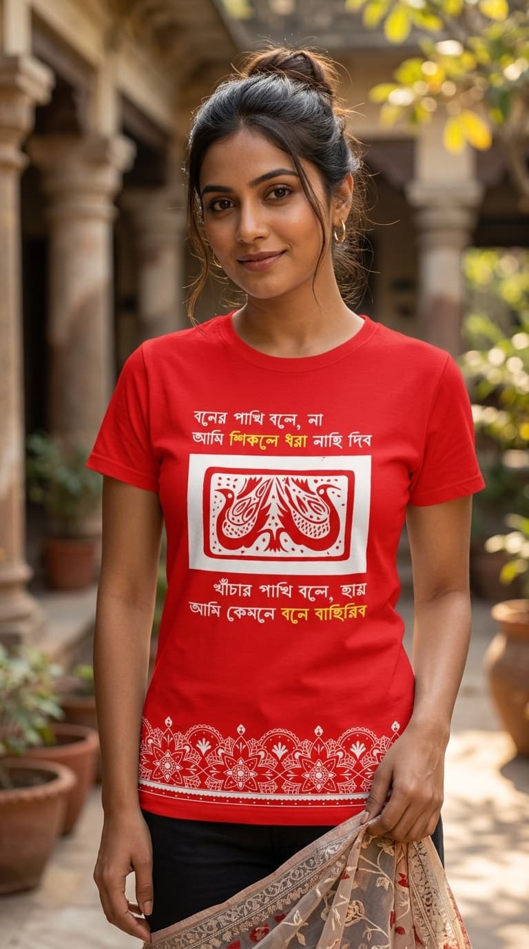 Khachar Pakhi Bangla Graphic Premium Cotton T-Shirt – Streetwear Tee 0