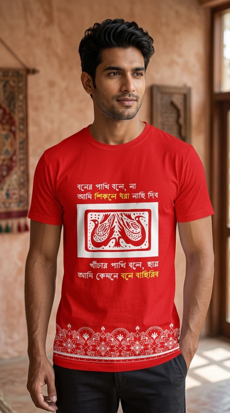 Khachar Pakhi Bangla Graphic Premium Cotton T-Shirt – Streetwear Tee 1