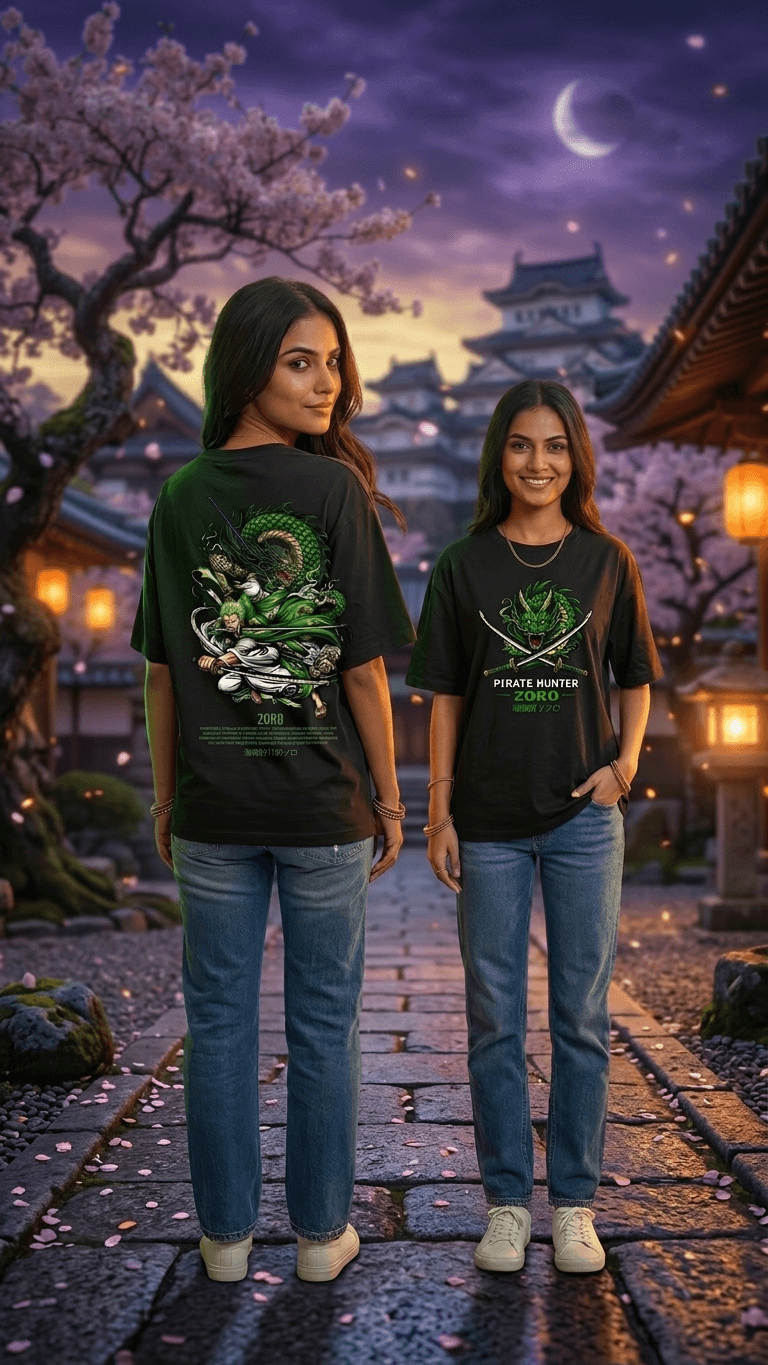 Zoro Anime streetwear Oversized Black T-shirt 2